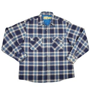 Vintage Sears Fieldmaster Plaid Flannel Shirt Shacket Mens XL Blue Quilted 60s